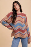 Annie Wear Multi Color Zig-Zag Round Neck Sweater