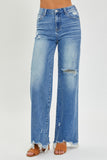 Rise Full Size High Rise Frayed Hem Wide Leg Jeans