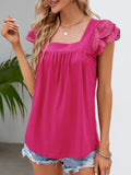 Ruffled Square Neck Cap Sleeve Blouse