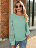 Full Size Round Neck Lace Long Sleeve T-Shirt Plus Size