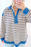 Striped Johnny Collar Long Sleeve Sweatshirt