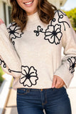 Flower Mock Neck Long Sleeve Sweater