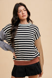 Annie Wear Striped Color Block Round Neck Sweater