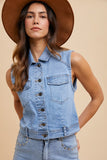 Annie Wear Collared Neck Button Down Denim Vest