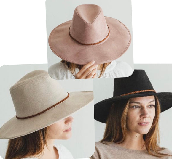 Faux Suede Wide Brim Hat