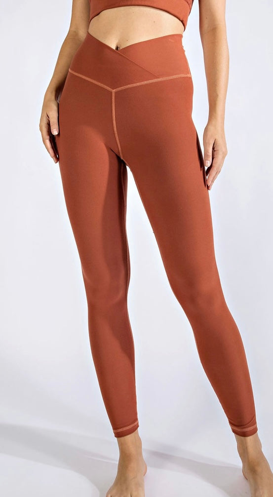 V Waist Full Length Leggings - Terracotta