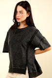 VERY J Round Neck Exposed Seam Slit T-Shirt