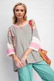 Color Block Printed Three-Quarter Sleeve Top