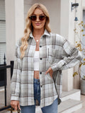 Pocketed Plaid Collared Neck Long Sleeve Shirt