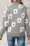 Flower Half Zip Long Sleeve Sweater