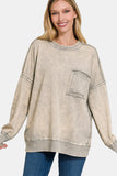 Zenana Exposed Seam Round Neck Dropped Shoulder Sweatshirt