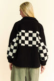 Davi & Dani Full Size Checkered Snap Down Faux Fur Jacket