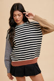 Annie Wear Striped Color Block Round Neck Sweater