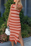 Slit Striped Round Neck Sleeveless Midi Dress