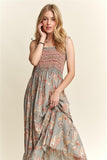 ADORA Smocked Printed Square Neck Tie Shoulder Cami Dress