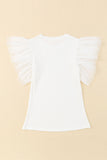 Ruffled Round Neck Cap Sleeve Blouse