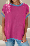 Color Block Round Neck Cap Sleeve T-Shirt