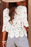 Openwork Round Neck Three-Quarter Sleeve Blouse