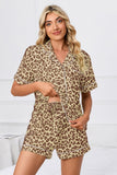 Full Size Leopard Short Sleeve Top and Shorts Lounge Set Plus Size