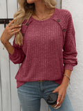 Decor Button Long Sleeve Ribbed T-Shirt