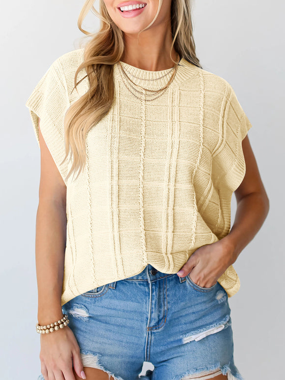 Round Neck Cap Sleeve Knit Top