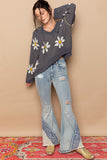 POL Floral Pattern Hooded High-Low Sweater