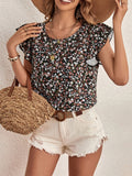 Ditsy Floral Round Neck Cap Sleeve Blouse