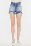 Kancan High Rise Frayed Hem Denim Shorts