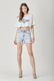 RISEN Raw Hem Distressed High Rise Denim Shorts