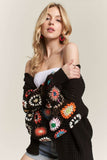 ADORA Full Size Contrast Crochet Open Front Long Sleeve Cardigan Plus Size