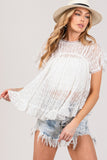 SAGE + FIG Round Neck Short Sleeve Lace Blouse