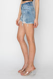 RISEN High Rise Frayed Hem Denim Shorts