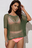 Openwork Round Neck Half Sleeve Knit Cover Up