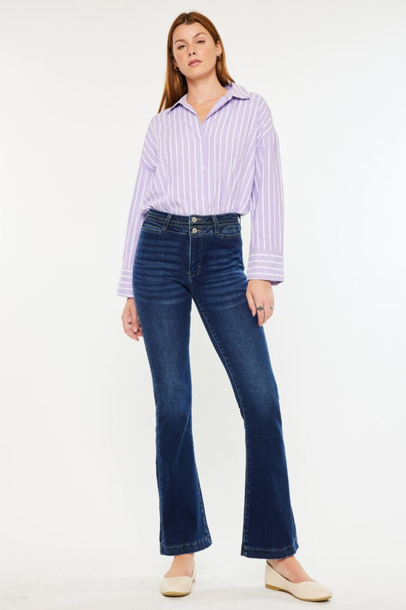 Kancan High Rise Double Waistband Flare Jeans