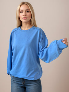 Exposed Seam Round Neck Long Sleeve Sweatshirt