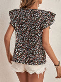 Ditsy Floral Round Neck Cap Sleeve Blouse