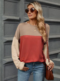 Double Take Contrast Round Neck Long Sleeve T-Shirt