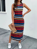 Slit Striped Round Neck Tank Dress