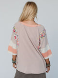 Color Block Printed Three-Quarter Sleeve Top