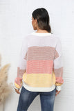 Waffle-Knit Round Neck Dropped Shoulder Color Block Sweater