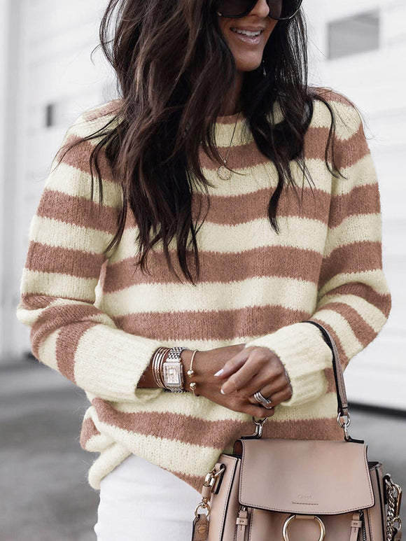 Striped Round Neck Long Sleeve Sweater