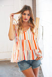 Vertical Stripe Tie Bow Bubble Crepe Top (dropship)
