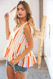 Vertical Stripe Tie Bow Bubble Crepe Top (dropship)
