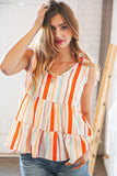 Vertical Stripe Tie Bow Bubble Crepe Top (dropship)