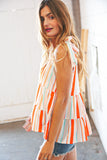 Vertical Stripe Tie Bow Bubble Crepe Top (dropship)
