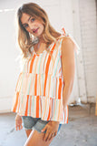 Vertical Stripe Tie Bow Bubble Crepe Top (dropship)