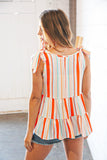 Vertical Stripe Tie Bow Bubble Crepe Top (dropship)