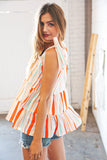 Vertical Stripe Tie Bow Bubble Crepe Top (dropship)