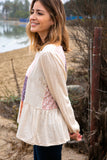 Floral Paisley Tiered Bubble Sleeve Lace Top (dropship)