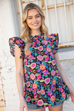 Multicolor Floral Print Ruffle Back Keyhole Top (dropship)